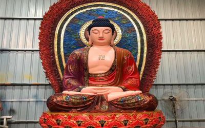 玻璃鋼彩繪大型戶外景區祭拜三寶佛雕塑