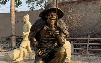 漁翁釣魚(yú)玻璃鋼仿銅人物雕塑