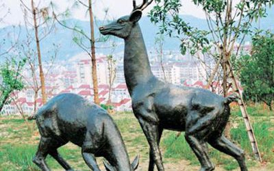 公園戶外草坪玻璃鋼仿銅梅花鹿雕塑