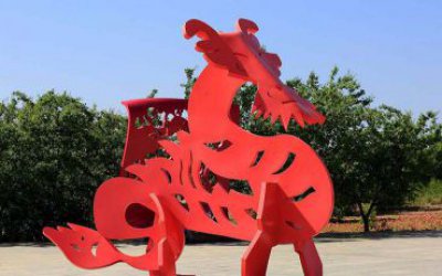 廣場創意玻璃鋼紅色抽象貔貅雕塑