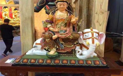 寺廟樹脂彩繪菩薩文殊普賢雕塑