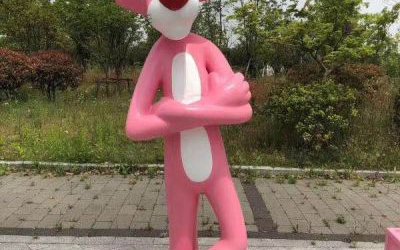 商場彩繪粉紅豹卡通動物玻璃鋼雕塑