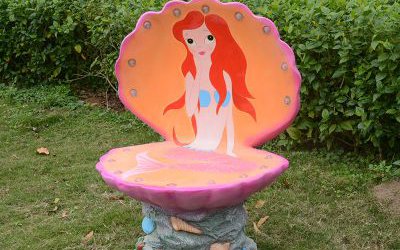 戶外景區玻璃鋼卡通彩繪貝殼座椅雕塑