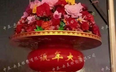 戶外廣場大型玻璃鋼仿真花朵大花籃雕塑