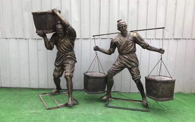 抗筐挑擔子人物玻璃鋼仿銅農耕勞動人物雕塑