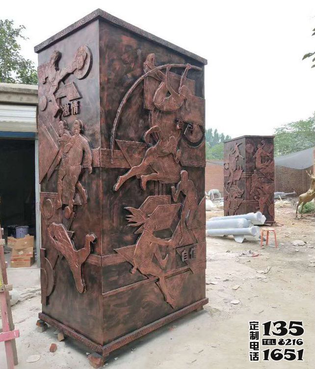 體育主題校園廣場玻璃鋼仿銅浮雕運(yùn)動競技柱子雕塑