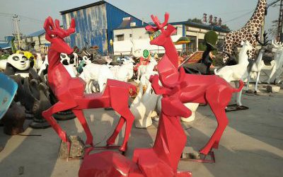 公園景區玻璃鋼彩繪幾何抽象梅花鹿雕塑