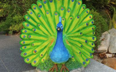 公園里開(kāi)屏的玻璃鋼彩繪孔雀雕塑