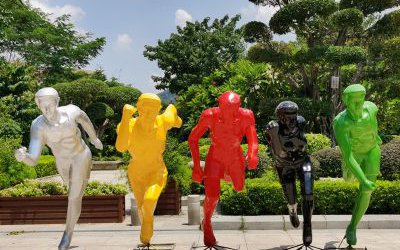 玻璃鋼戶外抽象運動跑步雕塑大型園林景觀擺件