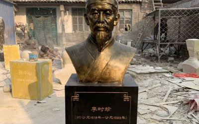 圖書館玻璃鋼仿銅古代名醫(yī)李時(shí)珍頭像雕塑