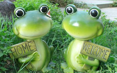 室內(nèi)兩只綠色玻璃鋼卡通青蛙雕塑