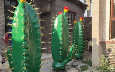 城市花園廣場(chǎng)擺放玻璃鋼仿真植物仙人掌景觀雕塑