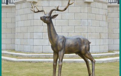 別墅小區創意玻璃鋼仿銅梅花鹿雕塑