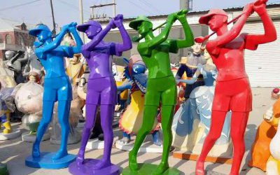 玻璃鋼彩繪現(xiàn)代人物雕塑體育運動打高爾夫球戶外步行街裝飾品