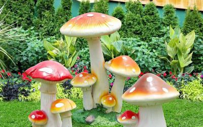 植物公園景區玻璃鋼仿真童趣卡通蘑菇雕塑戶外園林擺件
